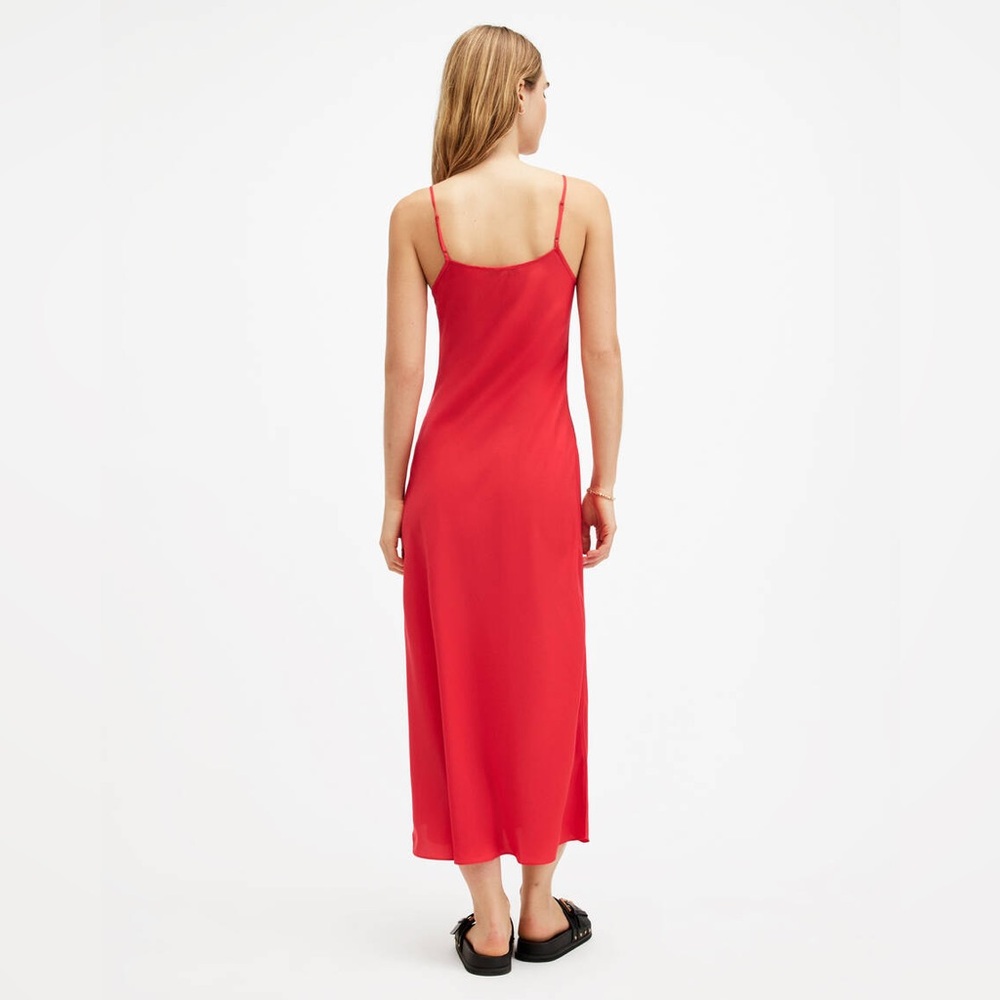 AllSaints Red Slip Midi Dress